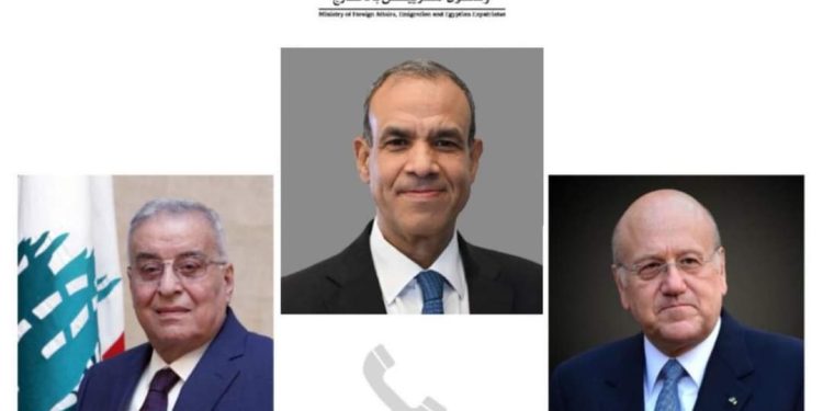 وزير الخارجية المصري ونظيره اللبناني ورئيس الحكومة اللبناني