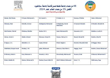 ٤٨ عالما من جامعة طنطا بقائمة ستانفورد المعلنة لأفضل 2% من علماء العالم 2024