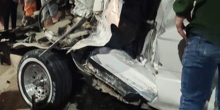 جانب من حادث التصادم أعلى كوبري النيل