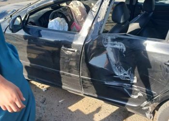 جانب من حادث انقلاب سيارة بمنزل كوبري النيل ببني سويف