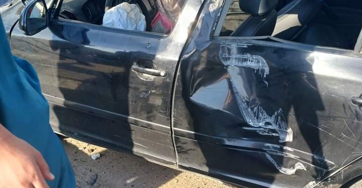 جانب من حادث انقلاب سيارة بمنزل كوبري النيل ببني سويف