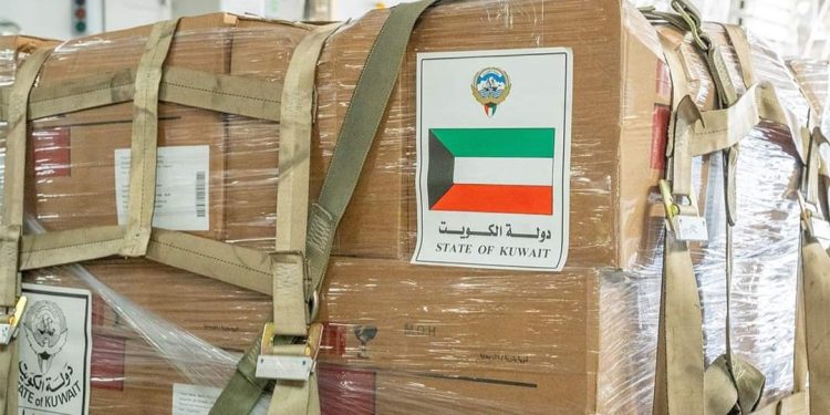 المساعدات الإنسانية المحملة على الطائرة الإغاثية الكويتية