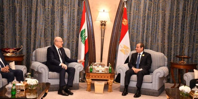 جانب لقاء السيسي مع رئيس وزراء لبنان في الرياض