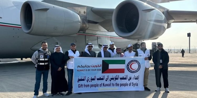 المواد الإغاثية على متن الطائرة الكويتية المتجهة إلى سوريا