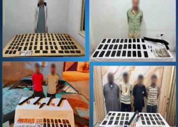 العناصر الإجرامية المضبوطة وبحوزتهم المضبوطات