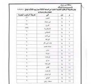 تعريفة الركوب الجديدة ببني سويف 
