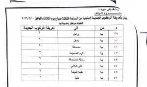 تعريفة الركوب الجديدة ببني سويف 